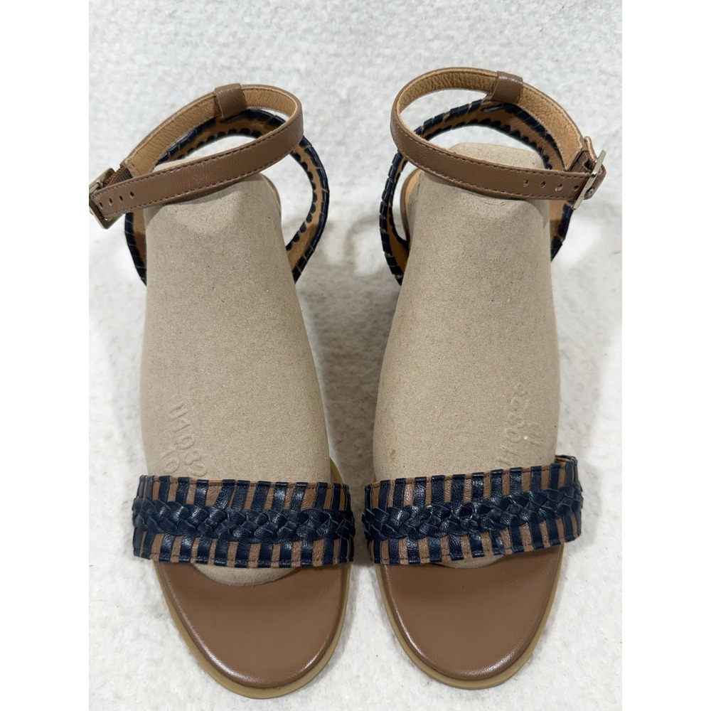 Jack Rogers Womens 9M Navy Brown Leather Block Heel Sandals Boho Coastal